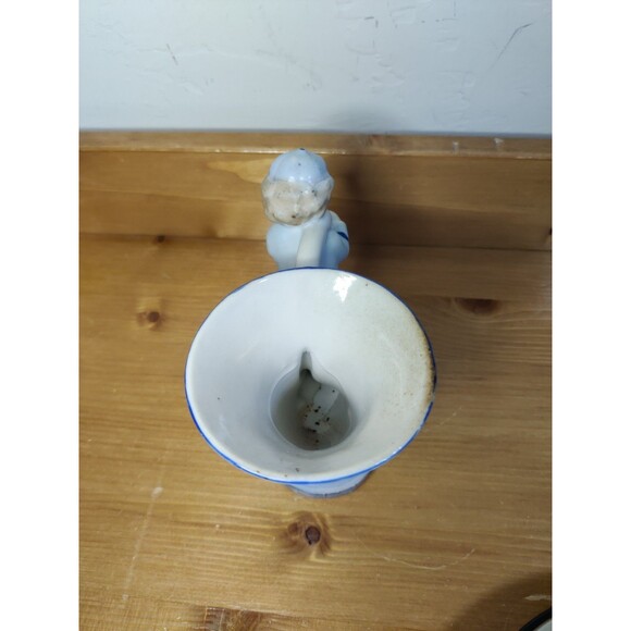 Vintage L&M Inc Blue White Horn Blowing Boy Vase 5" - Picture 5 of 9